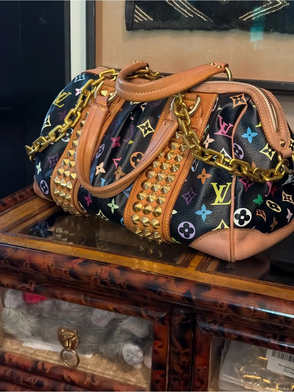 RARE LV + Takashi Murikami Black Multicolor Studded Satchel Marc Jacobs Era
